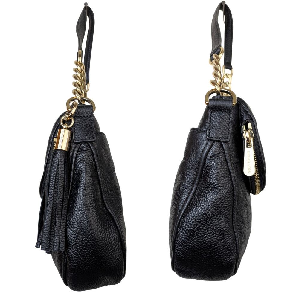 Michael Kors Acorn Shoulder Bag Black Pebbled Leather Gold Chain Link Tassel - Picture 4 of 12